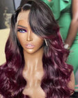 Limited Design | Alyssa Cabernet Ombre 13x4 Frontal Lace Right Side Part Long Wig 100% Human Hair