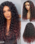 Limited Design | Burgundy Tails Highlight Deep Wave 13x4 Frontal HD Lace Long Wig 100% human hair