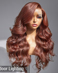Limited Design | Reddish Brown Loose Body Wave 13x4 Frontal Lace C Part Long Wig 100% Human Hair