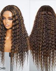 Boho-Chic | Chestnut Brown Highlights Bohemian Curly 5×5 Closure Lace Glueless Mid Part Long Wig 100% Human Hair