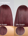 Put On And Go Reddish Purple / Natural Black Layered Cut Yaki Straight Minimalist Lace Bob Wig With Bangs 100% Human Hair