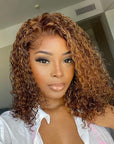 Mix Color Brown Curly Bob Wig Compact 13X4 Frontal Short Lace Wig 100% Human Hair