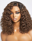 Ombre Brown Curly 5x5 Closure HD Lace Glueless Side Part Short Wig 100% Human Hair