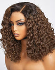Ombre Brown Curly 5x5 Closure HD Lace Glueless Side Part Short Wig 100% Human Hair