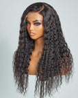 Boho-Chic | Natural Black Flowy Bohemian Curly 13x4 Frontal Lace C Part Long Wig 100% Human Hair