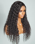 Boho-Chic | Natural Black Flowy Bohemian Curly 13x4 Frontal Lace C Part Long Wig 100% Human Hair