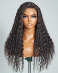 Boho-Chic | Natural Black Flowy Bohemian Curly 13x4 Frontal Lace C Part Long Wig 100% Human Hair