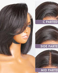 Beginner Friendly Straight Bob 5×5 Lace Glueless Left C Part Short 100% Human Hair Wig With Bangs
