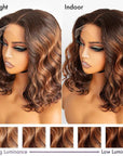 Elegant Brown Ombre Loose Wave Minimalist HD Lace Glueless Short Wig 100% Human Hair