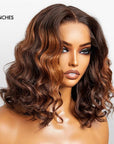 Elegant Brown Ombre Loose Wave Minimalist HD Lace Glueless Short Wig 100% Human Hair