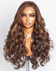 Beyon-Inspired | Blonde Brown Highlight Water Loose Wave 5x5 Closure HD Lace C Part Long Wig 100% Human Hair