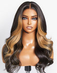 Blonde Highlight Big Loose Wave 5x5 Closure HD Lace Glueless Mid Part Wig 100% Human Hair