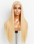 Easily Redyed 613 Silky Straight 5x5 Closure HD Lace Glueless Mid Part Long Wig 100% Human Hair