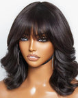 Glueless Beginner Friendly Soft Wavy Curls Bob Wig With Bangs 100% Human Hair