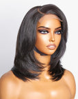 Shaggy Layered Cut Glueless 4x4 Closure Wig With Side-swept Bangs 100% Human Hair