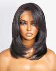 Shaggy Layered Cut Glueless 4x4 Closure Wig With Side-swept Bangs 100% Human Hair
