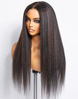 Highlight Kinky Straight Glueless 5x5 Closure Undetectable HD Lace Wig 100 Human Hair