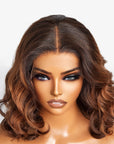 Elegant Brown Ombre Loose Wave Minimalist HD Lace Glueless Short Wig 100% Human Hair