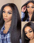 4C Edges | Kinky Edges Kinky Straight 5x5 Closure HD Lace Glueless Mid Part Long Wig 100% Human Hair