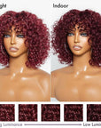 Beginner Friendly Dark Red Water Wave Glueless Minimalist Lace Wig With Bangs