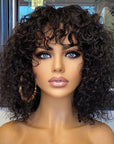 Beginner Friendly Dark Red Water Wave Glueless Minimalist Lace Wig With Bangs