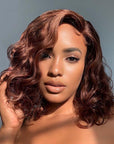Chocolate Light Brown Wavy Minimalist HD Lace Glueless C Part Short Wig 100% Human Hair