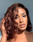 Chocolate Light Brown Wavy Minimalist HD Lace Glueless C Part Short Wig 100% Human Hair