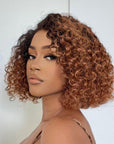 Trendy Mix Brown Short Cut Curly Minimalist HD Lace Glueless Side Part Wig 100% Human Hair