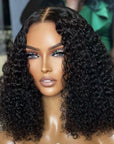 Mix Brown or Natural Black Kinky Curly 5x5 Closure HD Lace Glueless Mid Part Neck Length Wig 100% Human Hair