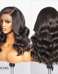 13x6 Compact Frontal Lace Natural Black Body Wave Side Part Long Wig 100% Human Hair