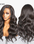 13x6 Compact Frontal Lace Natural Black Body Wave Side Part Long Wig 100% Human Hair