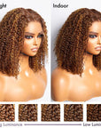 Mix Color Brown Curly Bob Wig Compact 13X4 Frontal Short Lace Wig 100% Human Hair