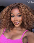 Mix Color Brown Curly Bob Wig Compact 13X4 Frontal Short Lace Wig 100% Human Hair