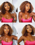 Mix Color Brown Curly Bob Wig Compact 13X4 Frontal Short Lace Wig 100% Human Hair