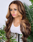 Glueless Invisiable Crystal HD Lace Highlight Brown Body Wave 13x4 Lace Front Wig Honey Blonde 4x4 Lace Human Hair Wig