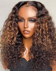 Highlight Brown Curly 13x4 Lace Front Wig Full 4x4 Lace Closure Human Hair Wig