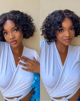 Casual Bouncy Curly 4x4 Closure Lace Glueless Short Wig With Bangs 100% Human Hair | Face-Framing