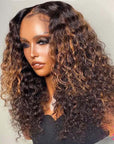Highlight Brown Curly 13x4 Lace Front Wig Full 4x4 Lace Closure Human Hair Wig