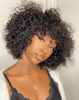 Highlight Honey Blonde Curly Short Bob Wig With Bangs Natural Black Glueless Fringe Wigs