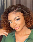 Trendy Mix Brown Short Cut Curly Minimalist HD Lace Glueless Side Part Wig 100% Human Hair