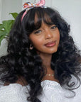 Body Wave 13x6 Lace Front Wig With Bangs Full Machine Made Wig Brazilian Human Hair Wigs Glueless Wig