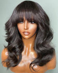 Body Wave 13x6 Lace Front Wig With Bangs Full Machine Made Wig Brazilian Human Hair Wigs Glueless Wig