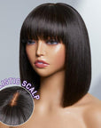 Upgraded Silky Straight Glueless Minimalist Lace Bob Wig With Bangs 100% Human Hair