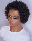 Natural Black Short Curly Pixie Cut Wigs 13x1 Lace Front Human Hair Wigs