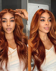 Limited Design | Aila Ginger Highlight 5x5 Closure HD Lace Glueless Mid Part Long Wig 100& Human Hair