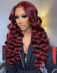 99j Burgundy Loose Deep Wave Wig Beautiful Crimp Wave 13x4 Lace Frontal | 4x4 Closure Human Hair Wigs