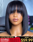10" $59.99 Straight Bob Wigs With Bangs Cute Short Human Hair Wigs