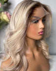 Ombre Ash Blonde Wavy 13x4 Lace Front Wig HD Lace Glueless Human Hair Wig