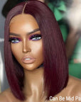 Reddish Purple Glueless Blunt Cut Bob 5x5 Closure Wig 100% Human Hair | Easy Install & Effortless
