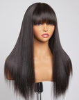 Yaki Straight Ultra Natural Minimalist Undetectable Lace Long Wig With Bangs 100% Human Hair